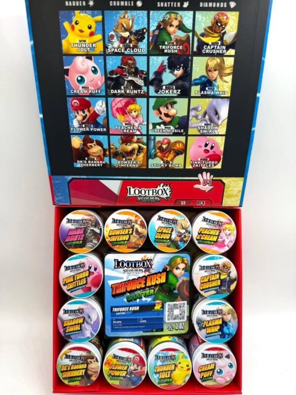 LOOTBOX SMASH BROS EDITION is a themed vape product featuring a distinctive Smash Bros Edition design. Check the product label for exact contents, flavors, capacity, and specifications.